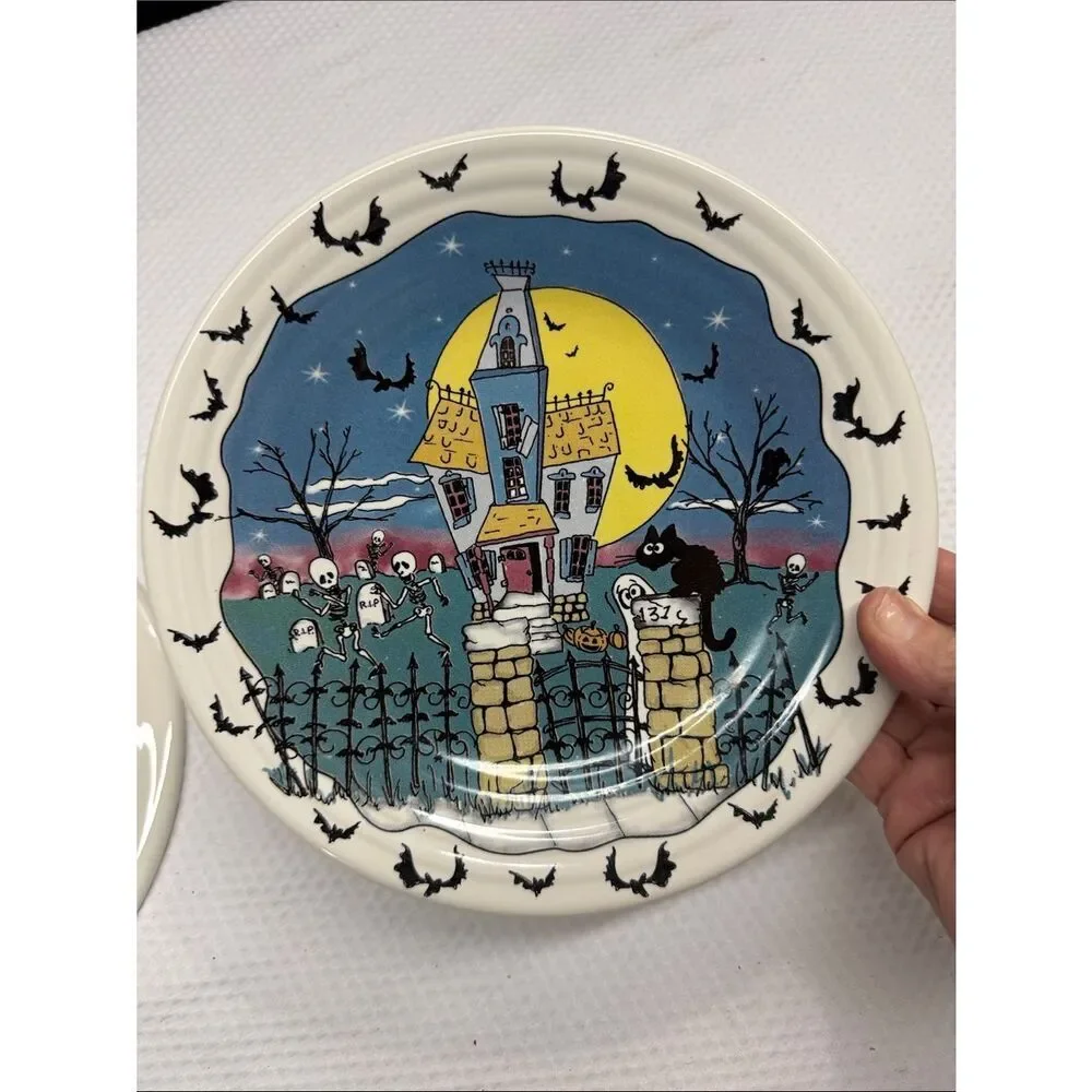 Homer Laughlin Fiesta Halloween Haunted House Pottery Plates - Set of 2 Retired